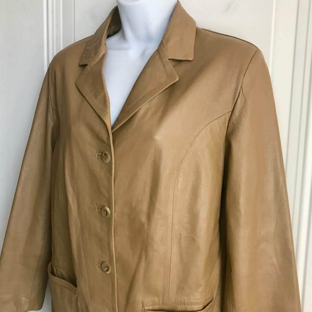 Vtg Women’s 44 10-12 Made in Italy Vera Pelle Tan Leather 4-Button Jacket in EUC - Picture 6 of 16
